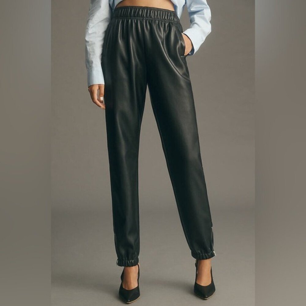 AVEC LES FILLES Anthropologie Women's Faux-Leather Ankle-Zip Jogger Pants SMALL